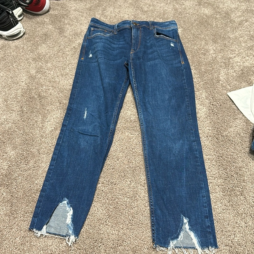Bershka cropped low waist jeans with raw hem